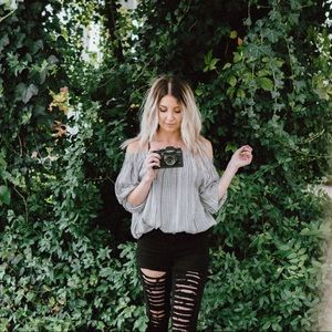 Striped Off the Shoulder Moon Child Top